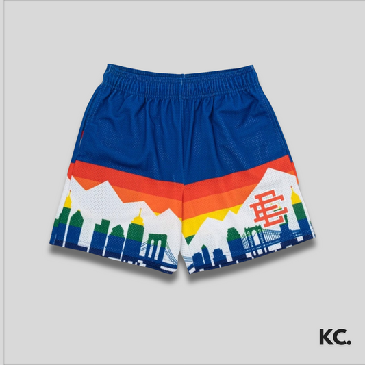 EE Blue City Skyline Mesh Shorts Kick Culture EE