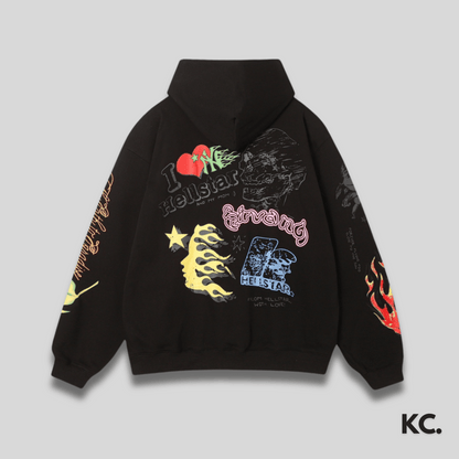 Hellstar Mixed Print Hoodie - Black Kick Culture Kick Culture