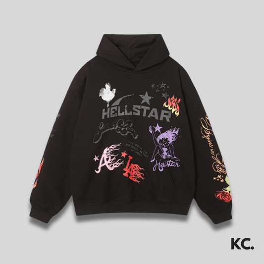 Hellstar Mixed Print Hoodie - Black Kick Culture Kick Culture