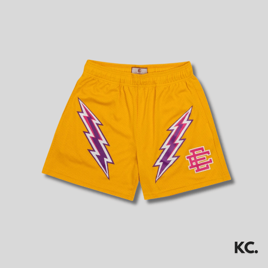 EE Yellow/Purple Bolt Mesh Shorts Kick Culture EE